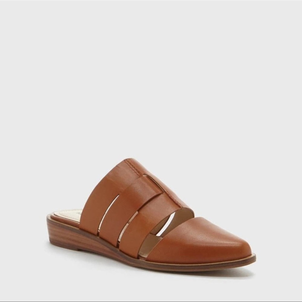 Kelsi Dagger Brooklyn Assembly Strappy Slip-on Pointed Toe Leather Cognac Flats